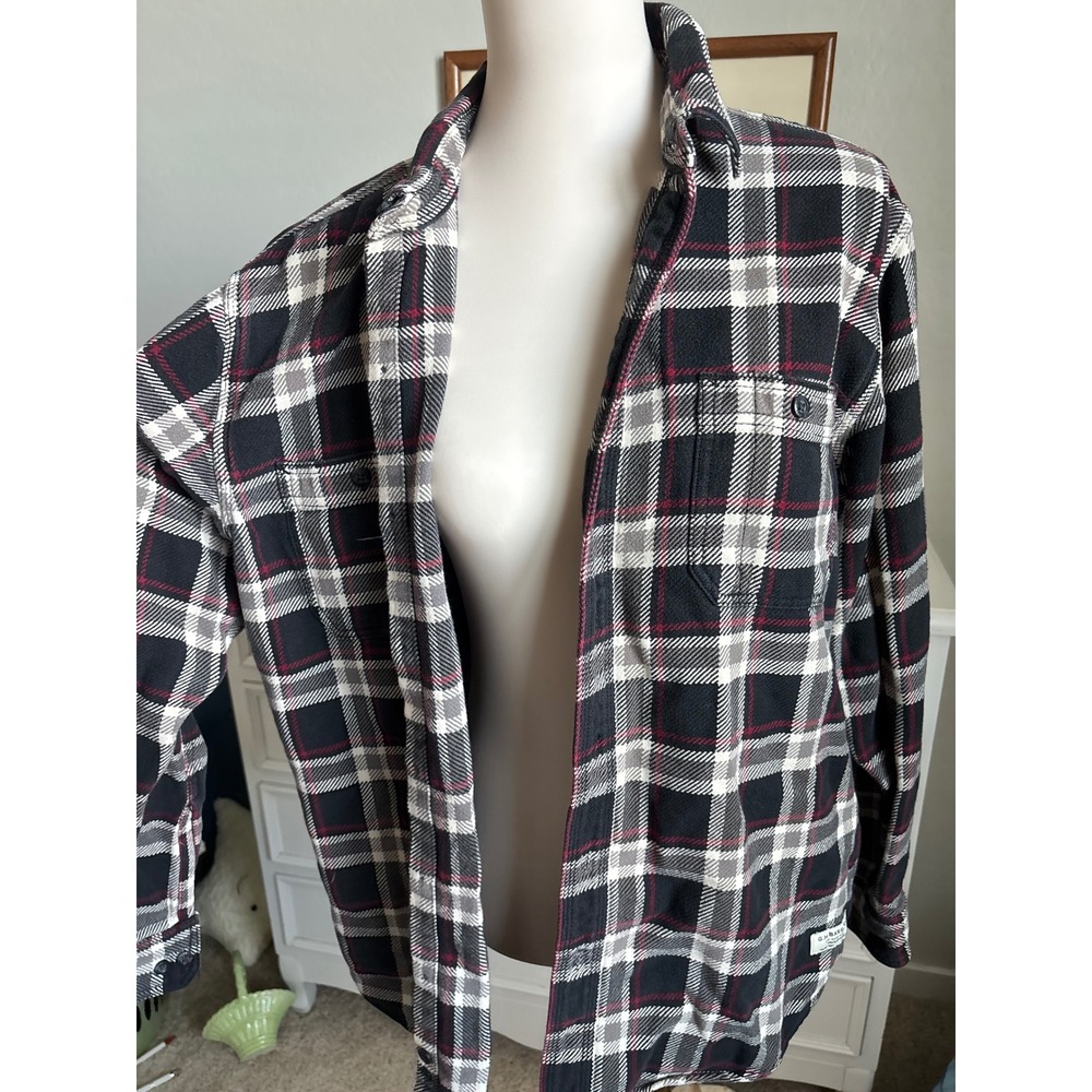 G.H. Bass Flannel Plaid Shirt Mens Black Red White Heavyweight Workwear Large - Picture 3 of 5